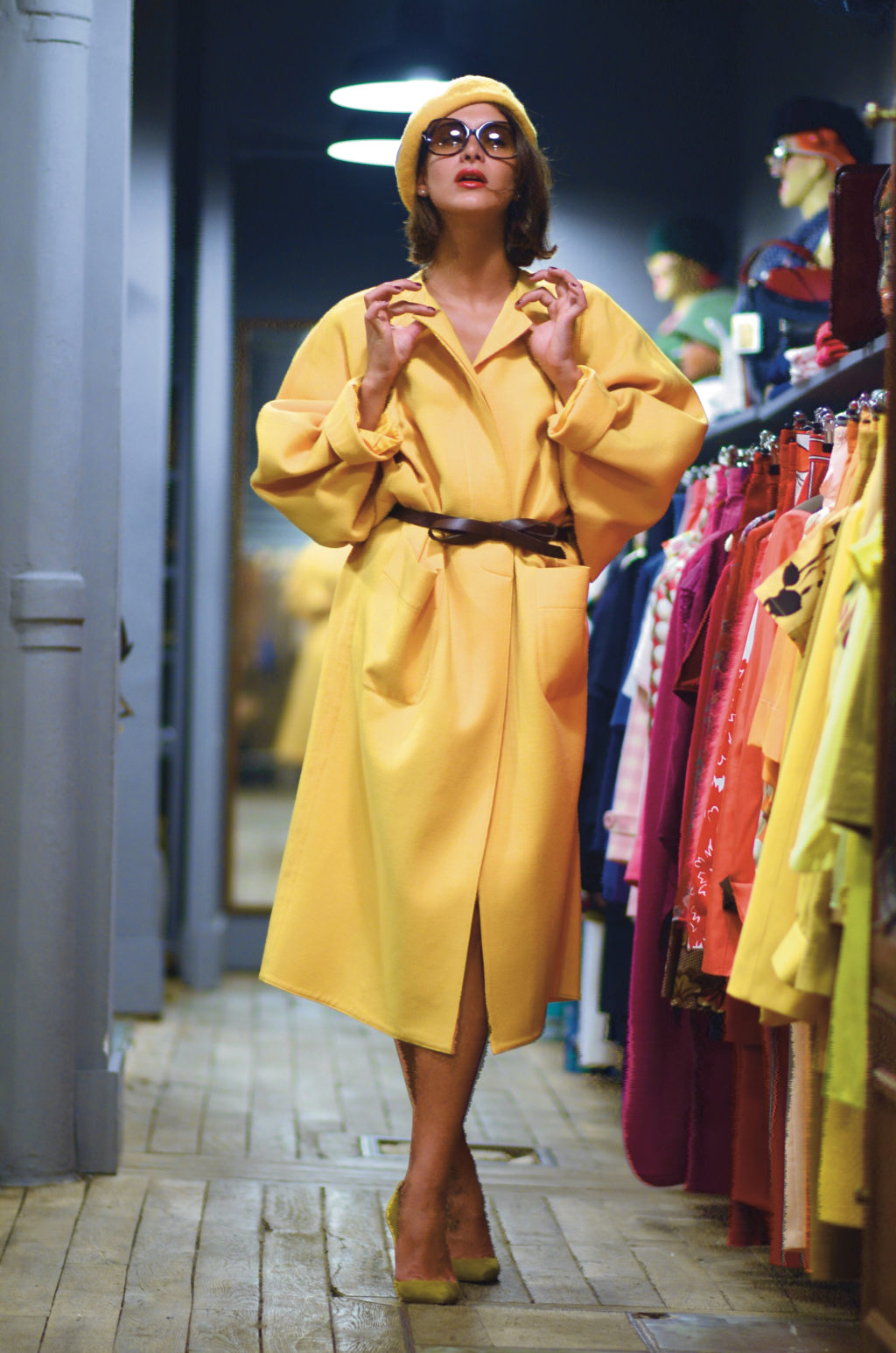 Manteau laine jaune Hermès.